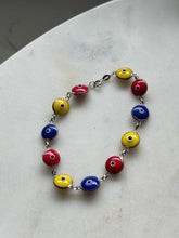 Load image into Gallery viewer, Blue Red Yellow Evil Eye Sterling Silver Bracelet 7.5”
