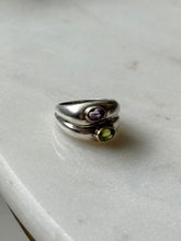 Load image into Gallery viewer, Amethyst &amp; Peridot Sterling &amp; 14k Gold Ring Size 5.5
