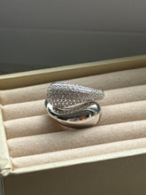 Load image into Gallery viewer, Sterling Silver CZ Bypass Ring Size 6.25
