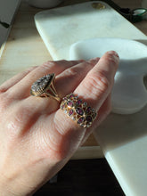 Load image into Gallery viewer, Floral Amethyst &amp; White Sapphire Gold Vermeil Ring Size 9
