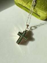 Load image into Gallery viewer, Green Sterling Silver Cross Necklace
