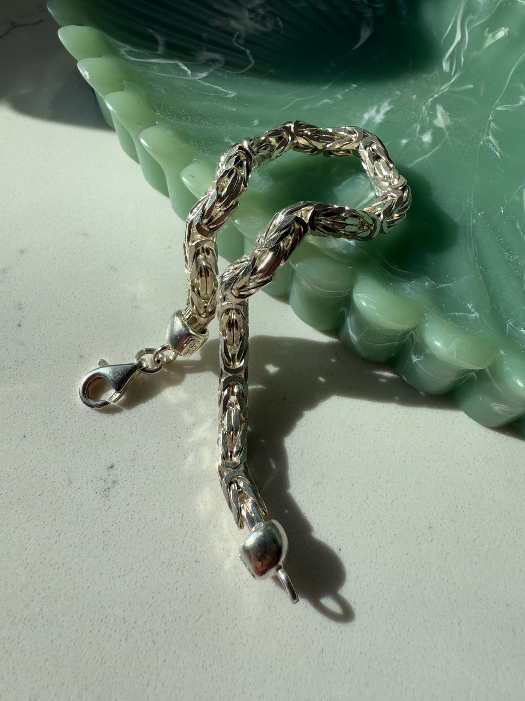 Solid Byzantine Link Sterling Silver Bracelet 8”