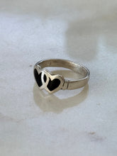 Load image into Gallery viewer, Black Enamel Double Heart Sterling Silver Ring Size 5.25
