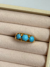Load image into Gallery viewer, Antique Persian Turquoise 22k Gold Trilogy Ring Size 3.75
