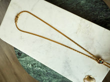 Load image into Gallery viewer, Goldette Goldtone Faux Turquoise Lariat Necklace 18”
