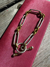 Load image into Gallery viewer, Sterling Silver &amp; Brass Trombone Link Bracelet 7.5”
