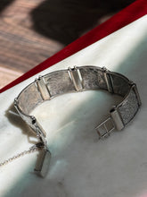 Load image into Gallery viewer, Floral Etched Sterling Silver Panel Link Bracelet 7.5”
