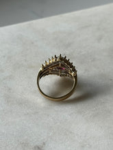 Load image into Gallery viewer, 14k Gold Baguette &amp; Round Diamond Synthetic Ruby Ring Size 7
