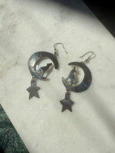 Load image into Gallery viewer, Sterling Silver Wolf on the Moon Earrings
