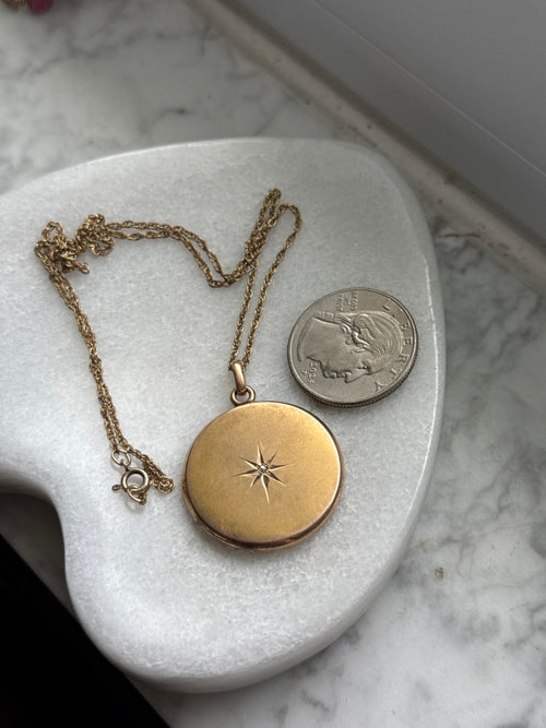 Antique 1/20 12k Gold Fill Starburst Locket Necklace 18”