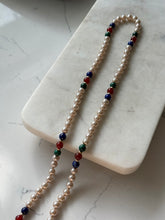 Load image into Gallery viewer, Vintage Malachite Carnelian Lapis Pearl 14k Gold Necklace 33”
