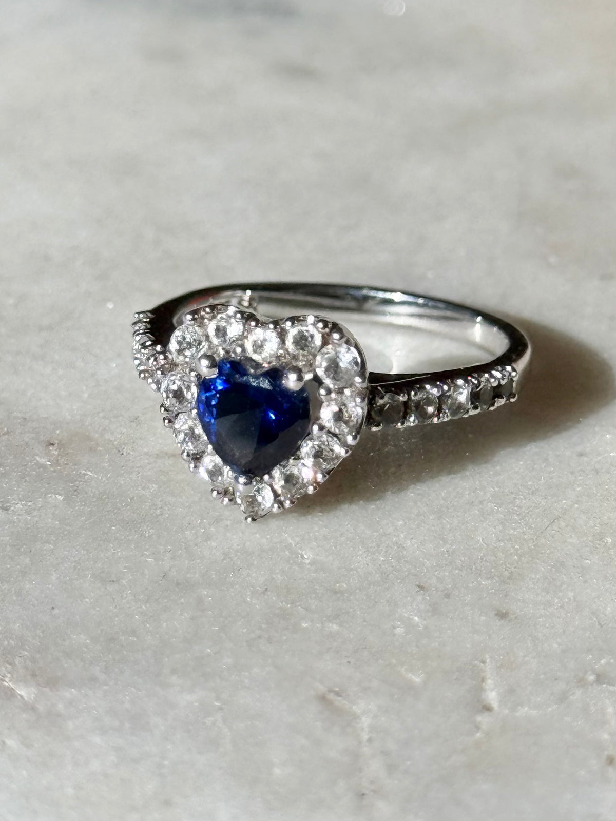 Blue Heart Sterling Silver Ring Size 7