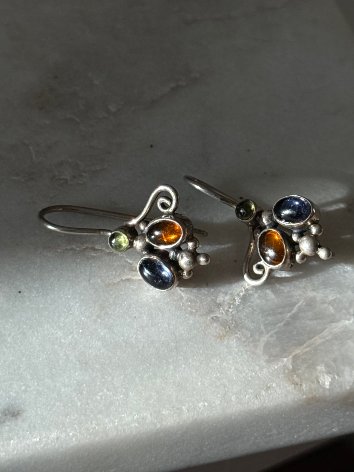 Vintage Sterling Silver Cabochon Earrings