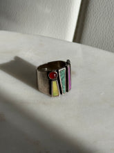 Load image into Gallery viewer, Vintage Sterling Silver Multistone Inlay Ring Size 5.5
