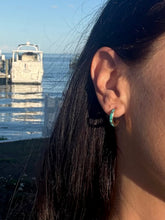 Load image into Gallery viewer, Vintage 14k Solid Gold Turquoise Inlay Hoops
