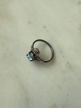 Load image into Gallery viewer, Vintage Filigree Blue Topaz Sterling Silver Ring Size 8.25
