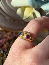 Load image into Gallery viewer, Vintage Solid 18k Yellow Gold Natural Sapphire &amp; Diamond Ring
