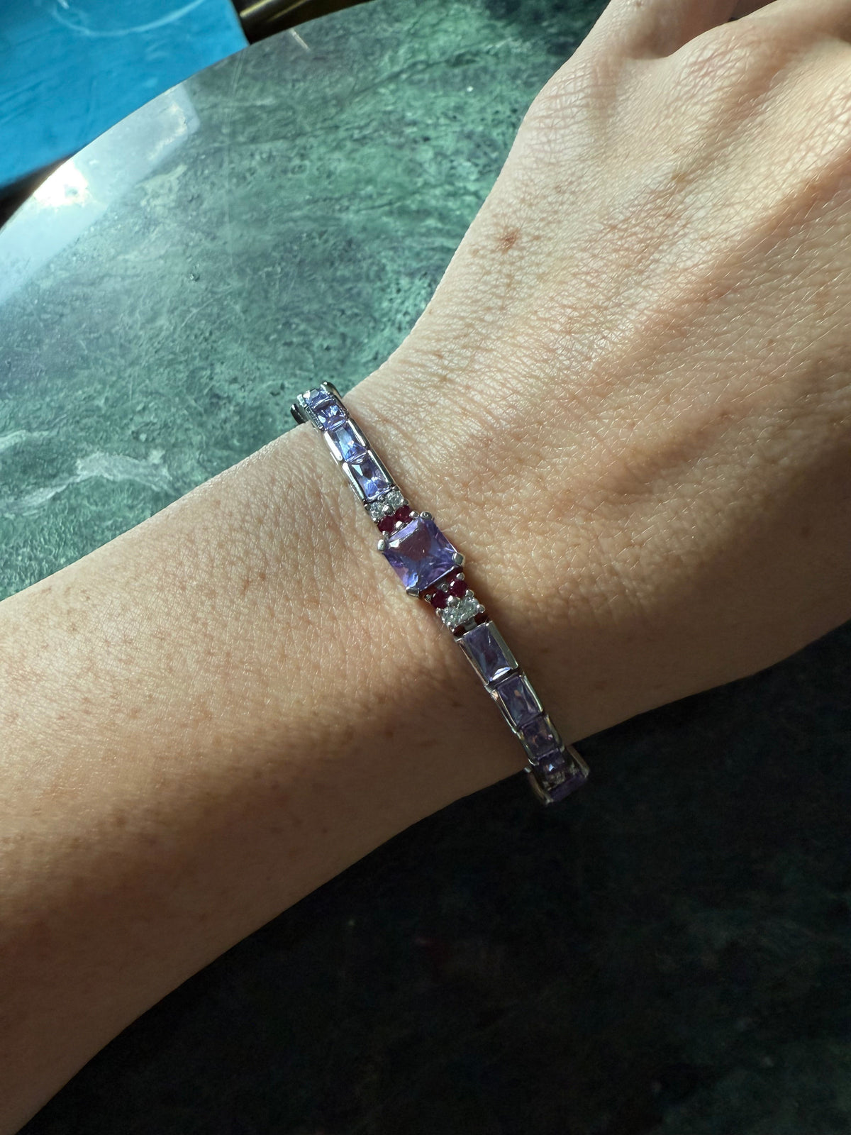 Purple Sterling Silver Tennis Bracelet 7.25”