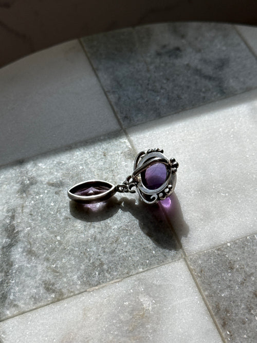 Amethyst Cabochon Sterling Silver Drop Pendant