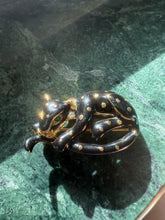 Load image into Gallery viewer, Vintage Black Enamel Gold Plated Panther Brooch

