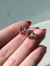 Load image into Gallery viewer, Vintage Ruby &amp; Diamond 10k Yellow Gold Push Back Heart Studs
