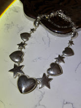 Load image into Gallery viewer, Chunky Vintage Mexican Sterling Silver Heart &amp; Star Necklace
