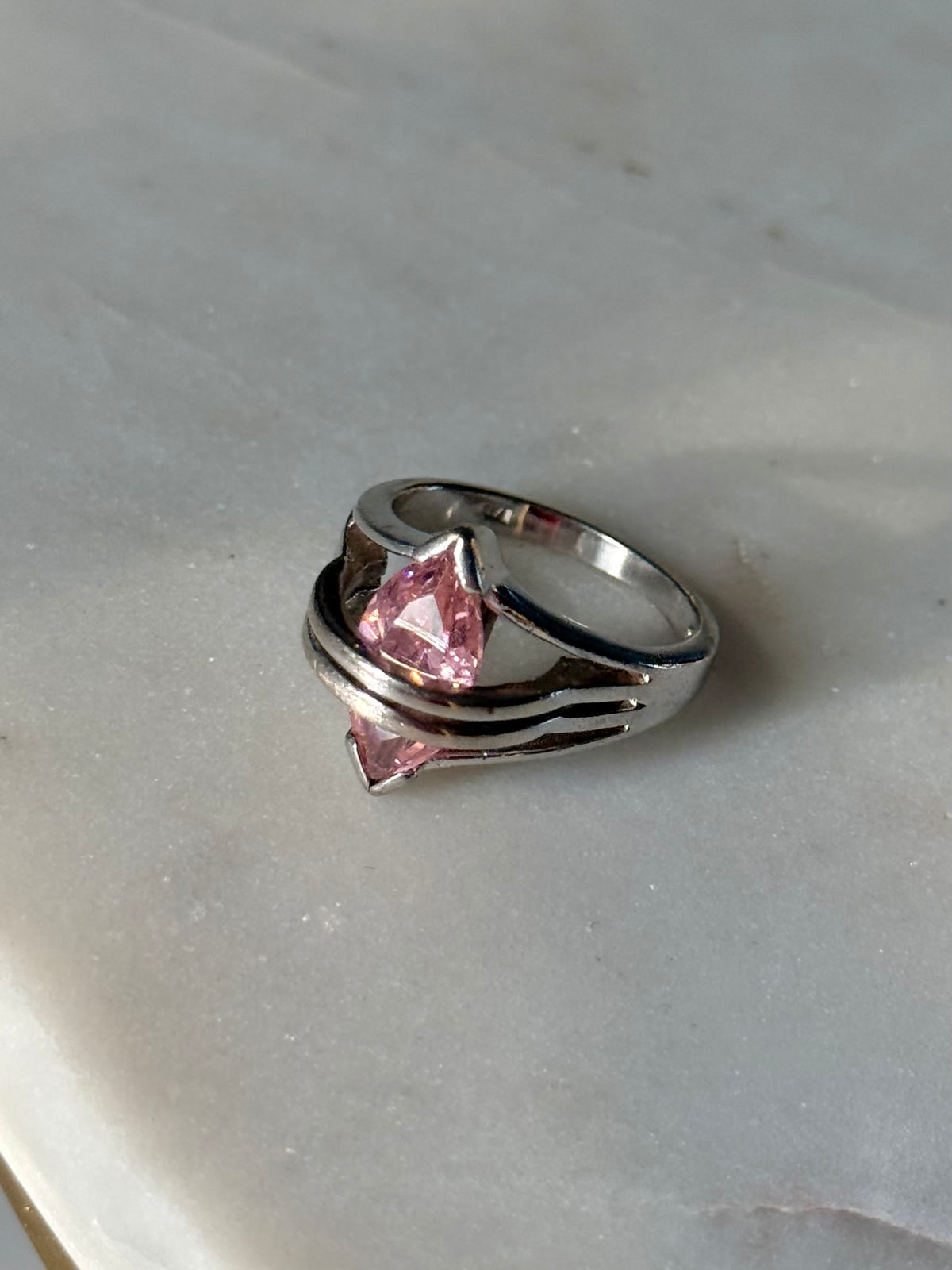 Pink Glass Sterling Silver Ring Size 7