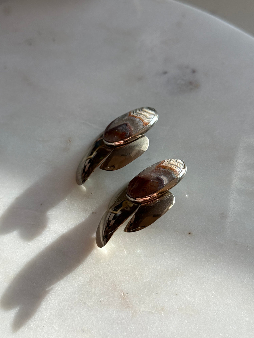 Vintage Agate Sterling Silver Earrings