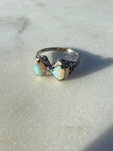 Load image into Gallery viewer, Opal &amp; Diamond 14k White Gold Bow Ring Size 6.75
