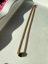 Load image into Gallery viewer, Cuban Link Gold Vermeil Green Glass Stone Necklace

