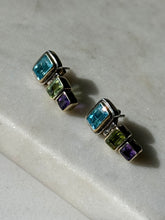 Load image into Gallery viewer, Blue Topaz, Peridot &amp; Amethyst Sterling Silver Earrings
