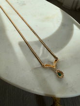 Load image into Gallery viewer, Italian 14k Yellow Gold Cuban Link Pear Cut Emerald &amp; Diamond Halo Drop Necklace
