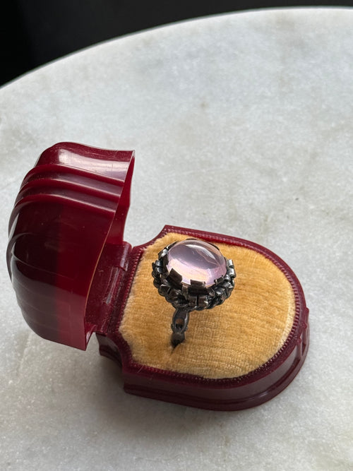 Cabochon Rose Quartz Sterling Silver Ring