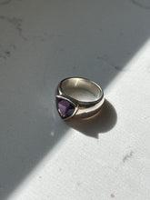 Load image into Gallery viewer, Rhodium Plated Amethyst Sterling Ring Size 8.75
