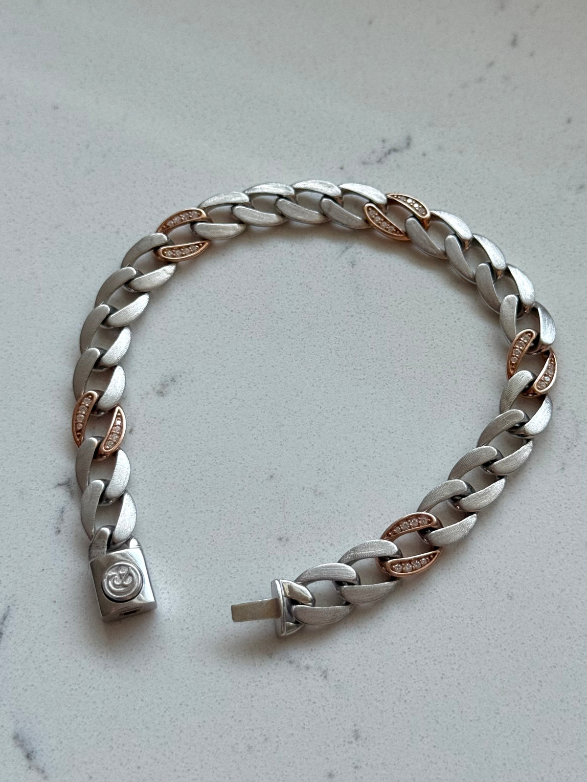 Sterling Silver Two-Tone Cuban Link Bracelet 8”