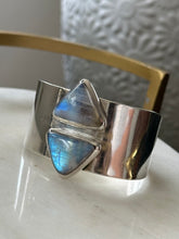 Load image into Gallery viewer, Moonstone Chunky Solid Sterling Silver Thick Width Bracelet
