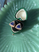 Load image into Gallery viewer, Tanzanite &amp; Diamond Solid 14k Yellow Gold Push Back Earrings
