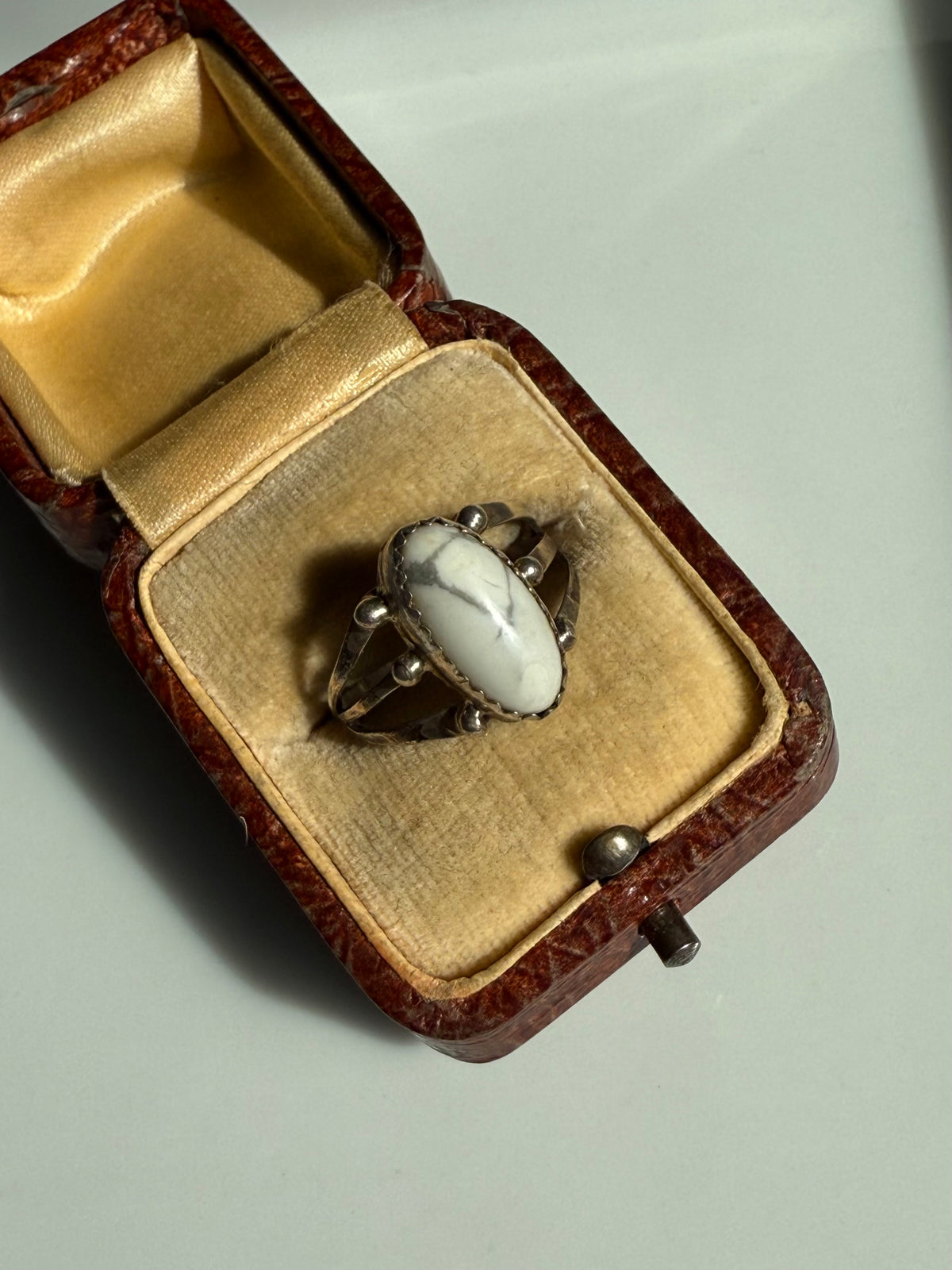 White Buffalo Sterling Silver Ring Size 7.75