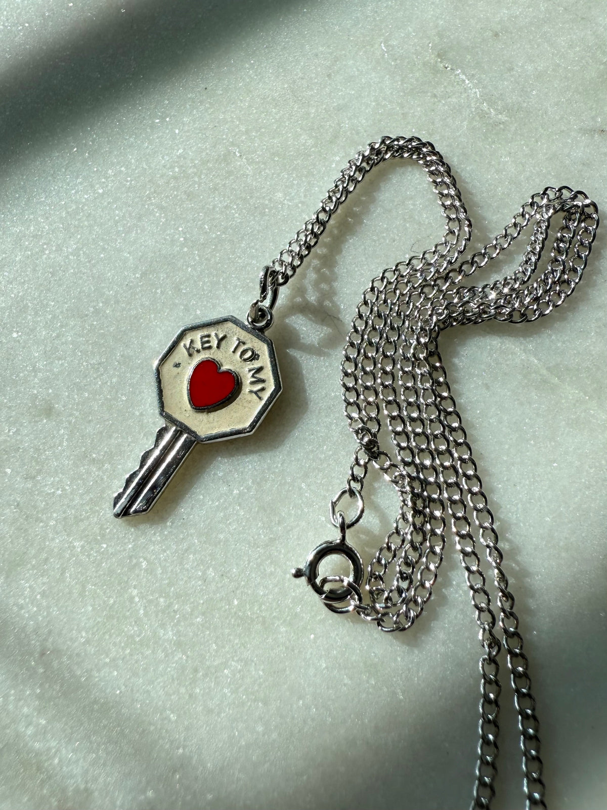 Enamel Key To My Heart Sterling Silver Necklace 18”