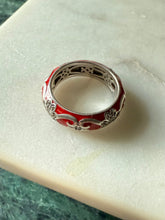 Load image into Gallery viewer, Red Enamel Sterling Silver Ring Size 8
