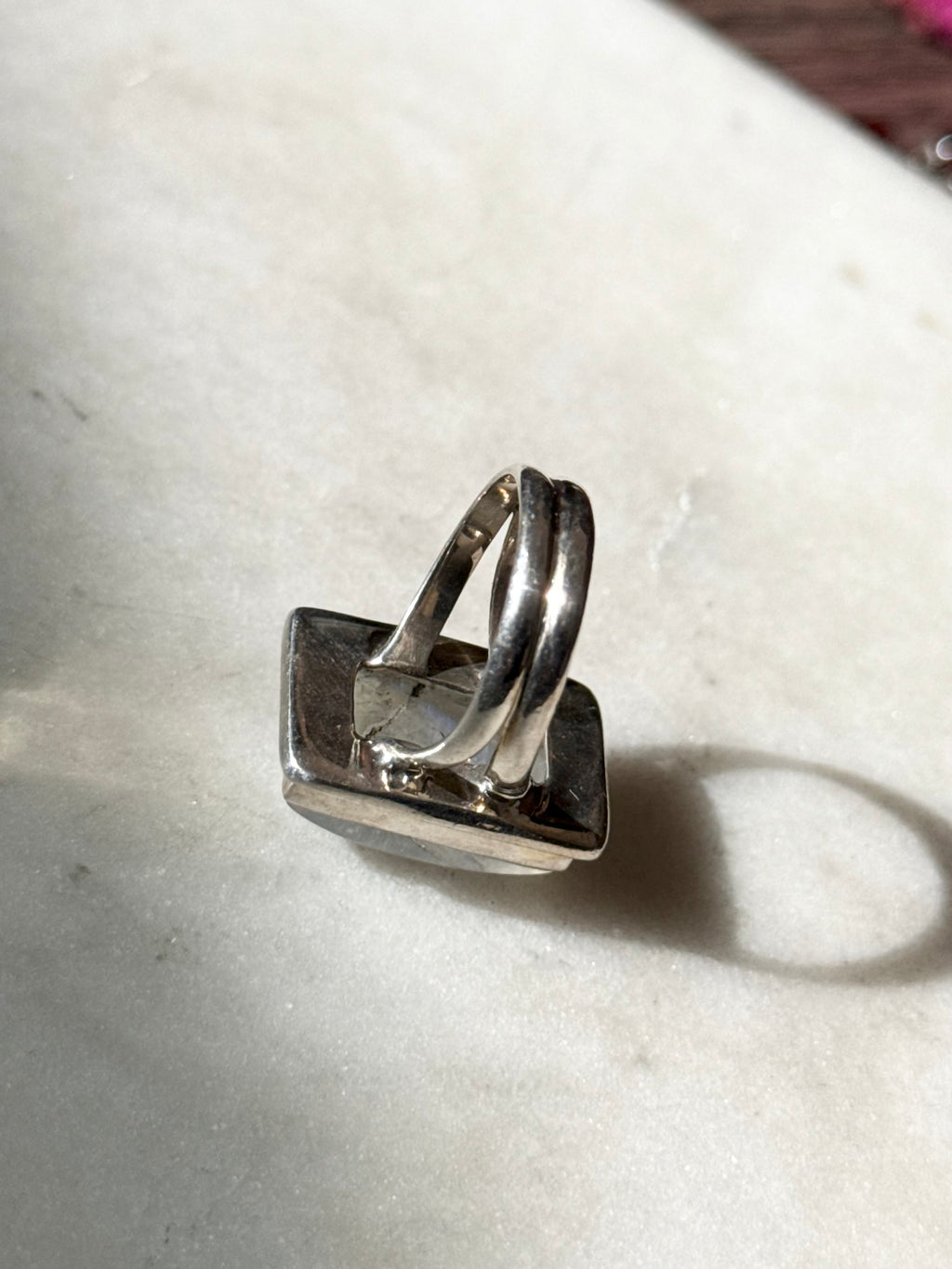 Moonstone Sterling Silver Square Ring Size 7.25
