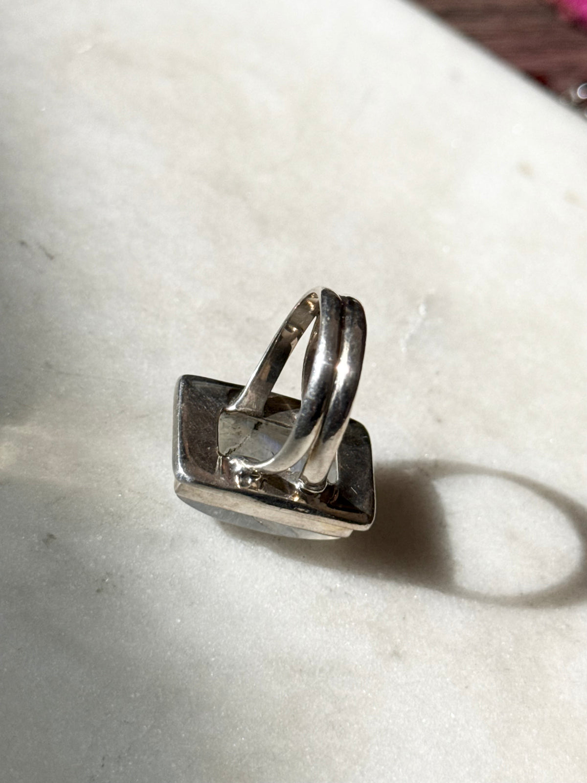 Moonstone Sterling Silver Square Ring Size 7.25