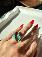 Load image into Gallery viewer, Amber &amp; Turquoise Sterling Silver Ring Size 6.75
