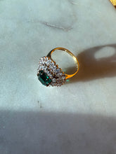 Load image into Gallery viewer, Gold Vermeil Green Halo Ring Size 10.5
