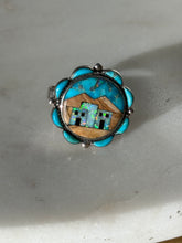 Load image into Gallery viewer, Vintage Pueblo Turquoise &amp; Opal Inlay Sterling Silver Ring Size 9
