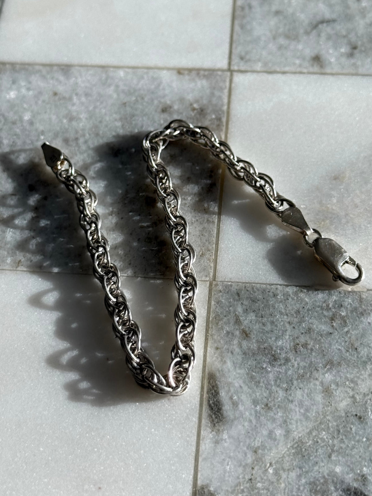Italian Vintage Rope Chain Sterling Silver Bracelet