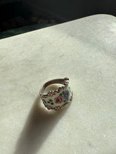 Load image into Gallery viewer, Floral Enamel Sterling Silver Ring Size 9.75

