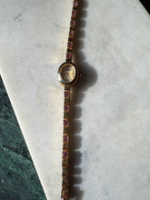 Load image into Gallery viewer, Vintage Elgin Pink Studded Gold Tone Ladies Wrist Watch 7.75”
