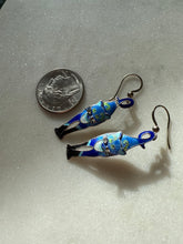 Load image into Gallery viewer, Blue Enamel Sterling Silver Cat Earrings
