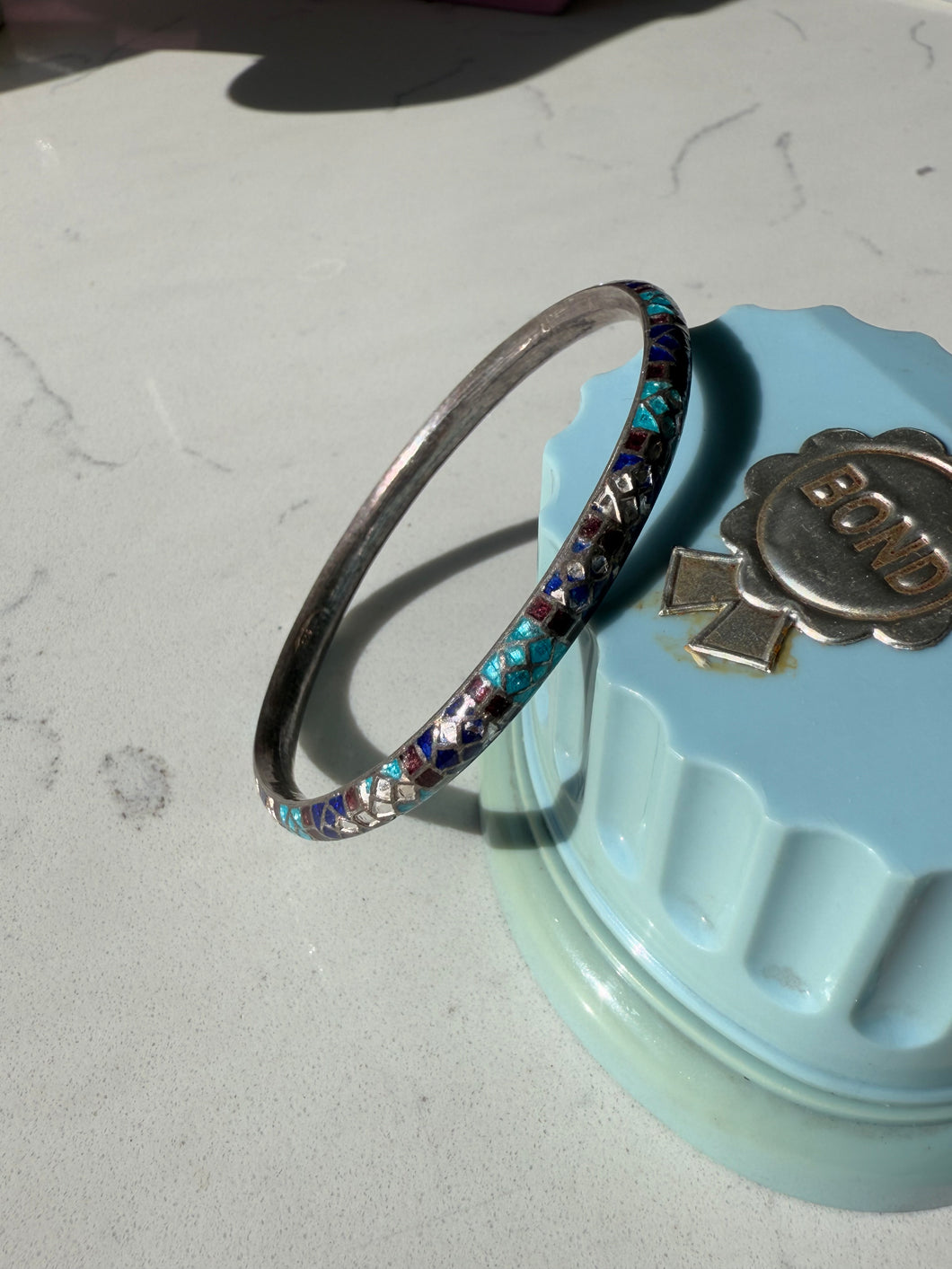 Enamel Sterling Silver Bangle 7”